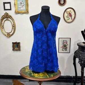 Vintage Y2K Victoria's Secret Royal Blue Lace Halter Babydoll size s